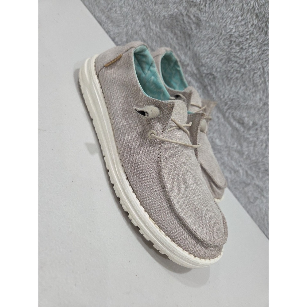 Hey Dude Shoes Womens Wendy Casual Slip On Moc Sneakers Chambray Beige Sz 10